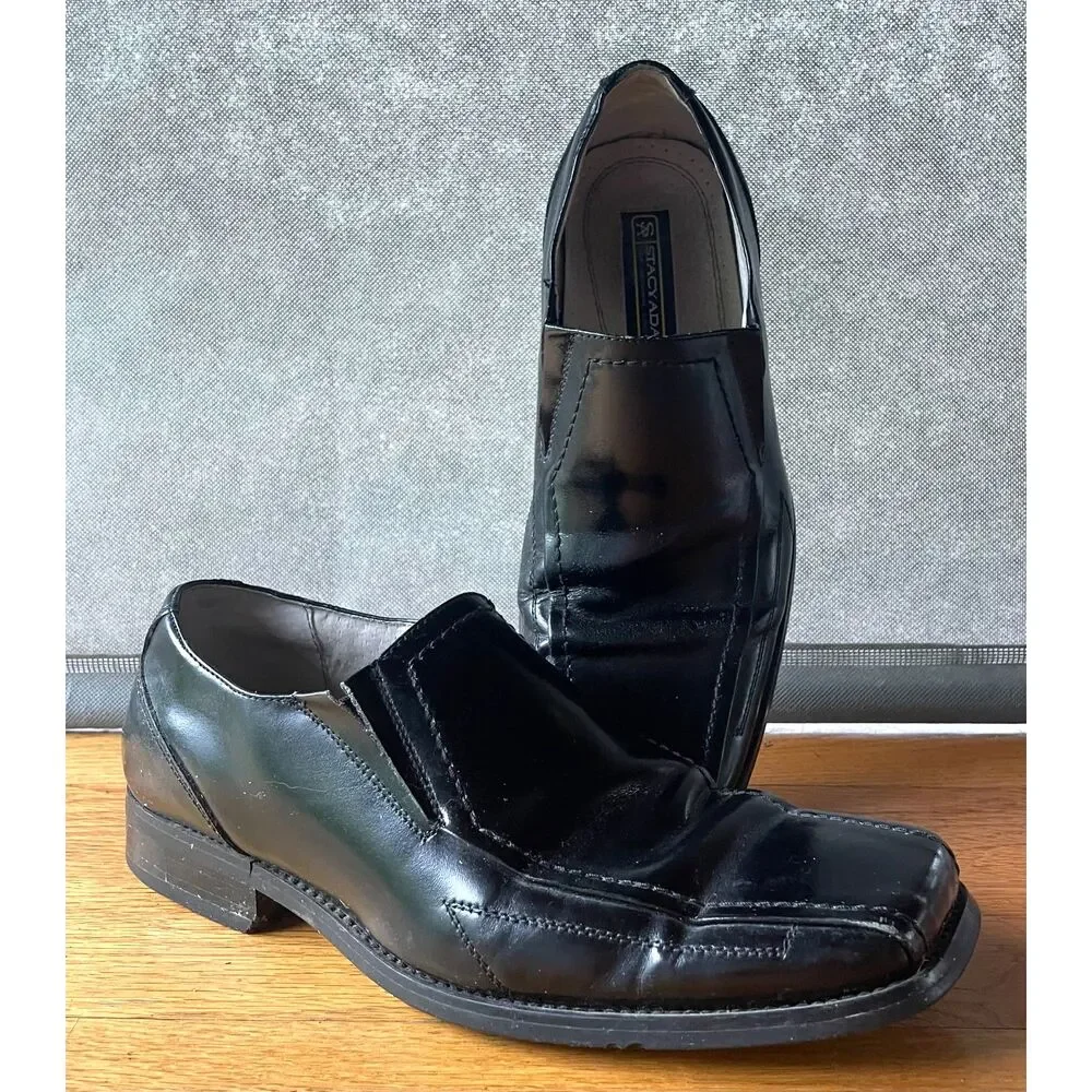 Stacy Adams Mens 8M Black Leather Square Toe Slip On Dress Shoes Loafers